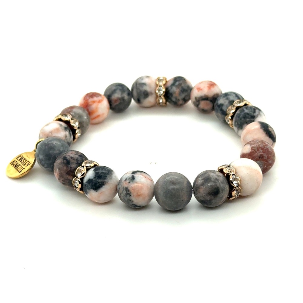 Kinsley Armelle Natural‎ Stone Beaded Stretch Bracelet Gold Crystal Accents